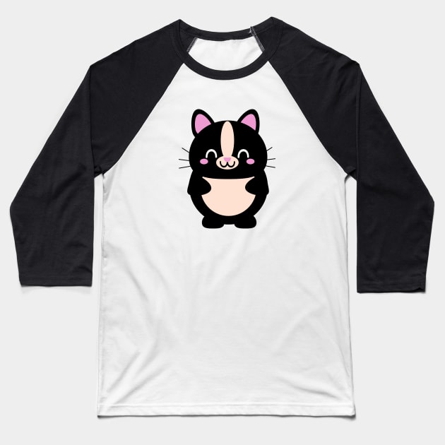 Cute Black Cat Baseball T-Shirt by Kam Bam Designs